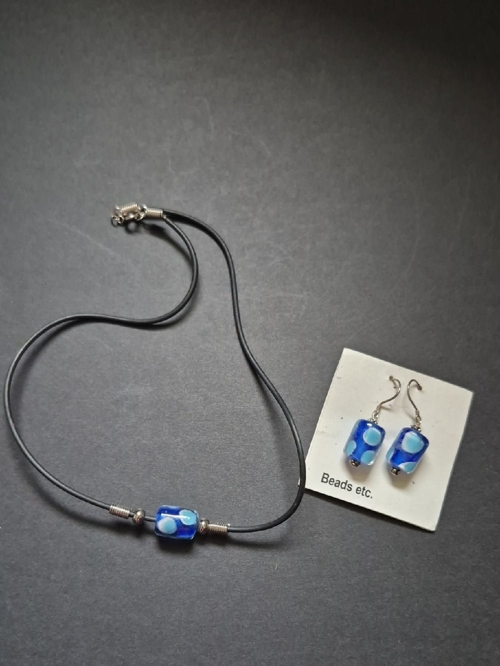 #71 Blue Glass Bead Necklace and Earring Set